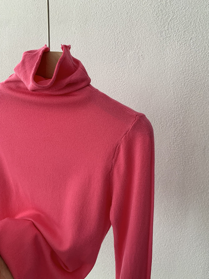 欧玛莱 柔软堆堆领纯色长袖安迪绒修身显瘦针织打底衫上衣女 4793