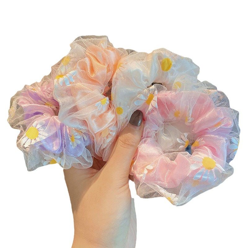 Rainbow Bowel Hair Ring Children's Leather Band ins Ring College Style Head Rope Fairy Qi Fat Intestines Retro Women's French Style Ball Head