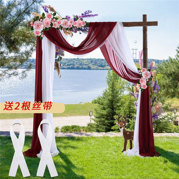 Cross-Border Wedding Forest Lawn Outdoor Arch Decoration Forest Wedding Arrangement Curtain Pearl Chiffon Gauze Curtain