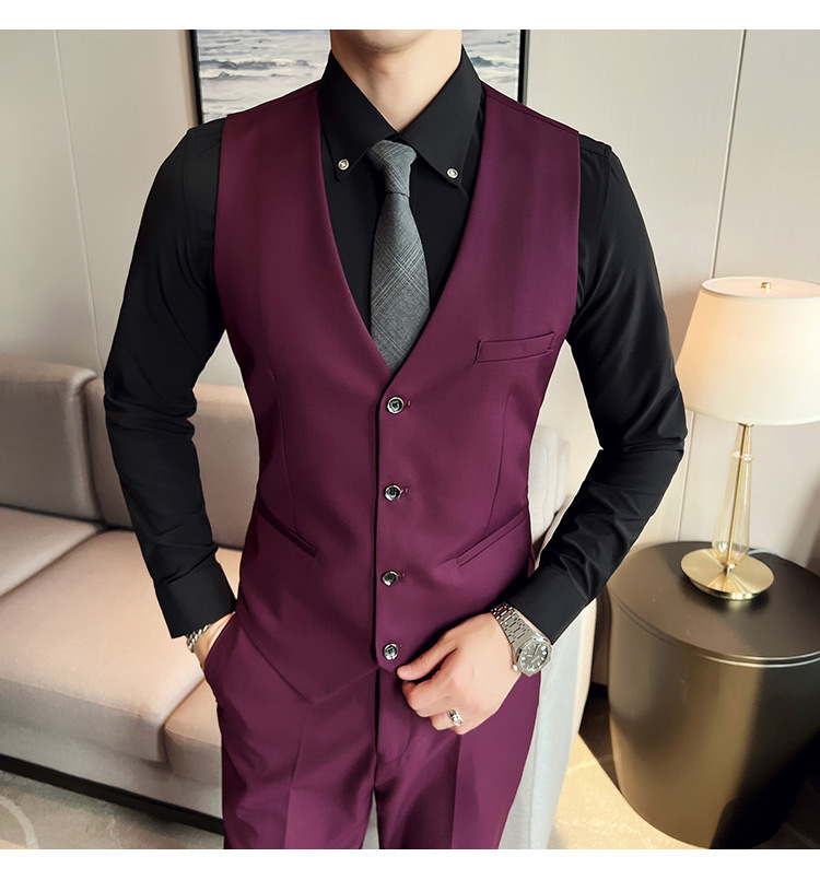 Bộ vest nam ôm dáng ba món phong cách công sở và dự tiệc cưới — Màu xám (áo một nút + áo vest + quần), Màu xanh navy (áo một nút + vest + quần), Màu xám (áo một nút + quần), Màu xám (áo đơn một nút)