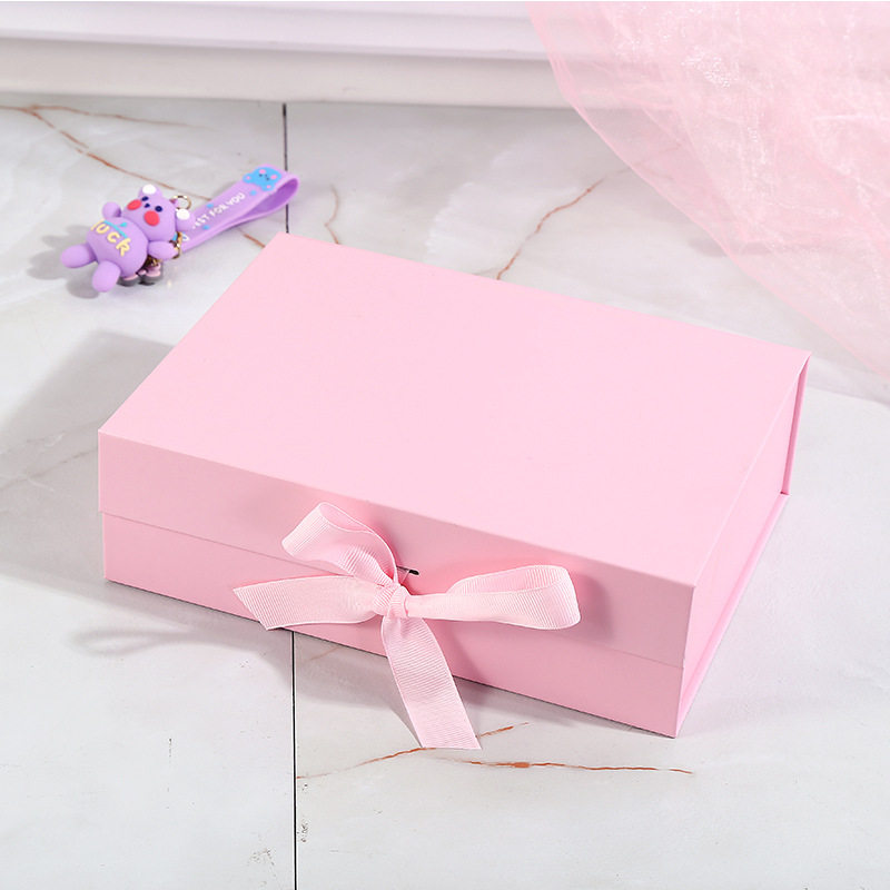 New Year Ribbon Folding Box Solid Color Cross-Border Flip-Top Box Exquisite Cosmetic Gift Box One-Piece Empty Box Manufacturer in Stock