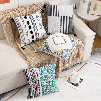 Ethnic-style Tufted Sofa Pillowcase Homestay Living Room Decorative Cushion Cover Geometric Pattern Bedside Pillow Cross-border