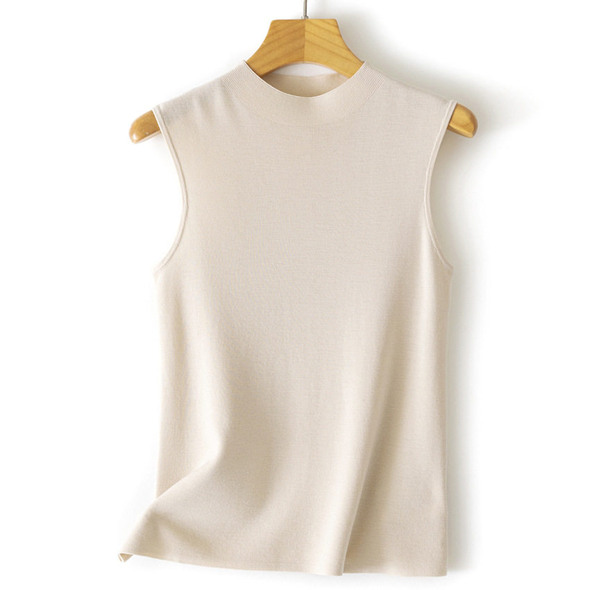 60支精纺美丽诺羊毛针织背心圆领修身女士无袖立领打底衫春夏新款