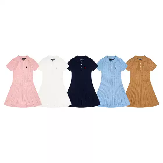 25 High-Quality New Summer Style Twist Knit Polo Collar Half-Zip Pullover Short-Sleeve Embroidered Sweater Dress