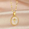 Cross-Border Popular Item for National Day and Mid-Autumn Festival Travel, Easy to Carry, Lightweight, Oil-Dropping Round Cross Stainless Steel Pendant Necklace