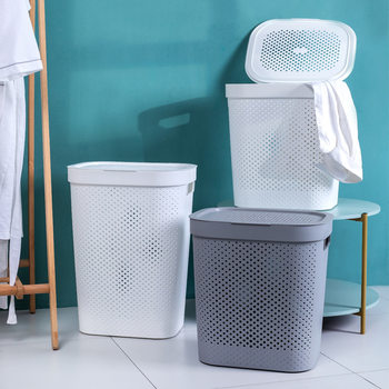 Large Plastic Dirty Clothes Basket Bathroom Storage Basket Household Large Japanese-style Laundry Basket with Lid Internet Popular Storage Basket for Foreign Trade