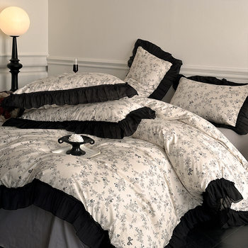 Cotton French Retro Four-piece Princess Style Lace Hepburn Style Cotton Student Dormitory Three-piece Quilt Cover Bed Sheet
