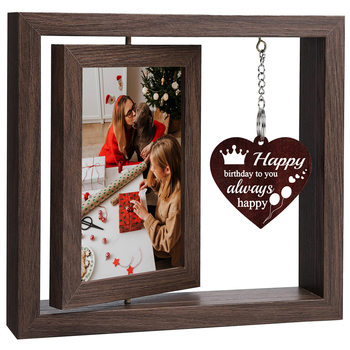 Cross-border retro creative double-sided rotating photo frame 6-inch wooden frame decoration Mother's Day Christmas New Year gift