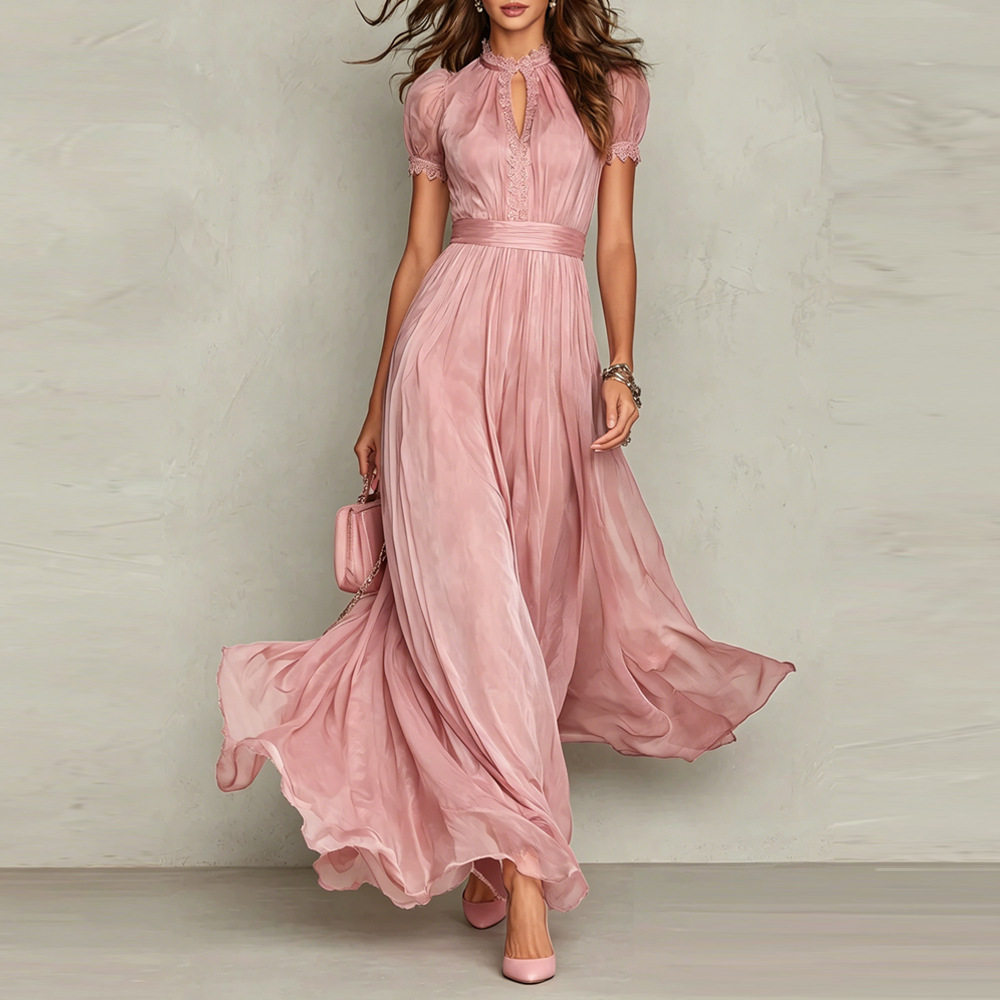 V Neck Ruffled Hem Casual Dress Waist Defined Flowy Silhouette Autumn Style Wholesale Available