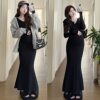 Maternity Dress Set Autumn Hot Mom Knitted Slim Fishtail Skirt + Loose Cardigan Sweatshirt Two-Piece Set