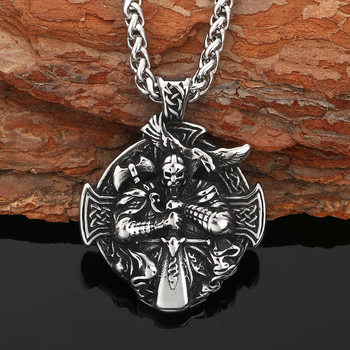 Cross-border Stainless Steel Nordic Viking Odin Portrait Crow Tomahawk Pendant Necklace Men's Jewelry Wholesale