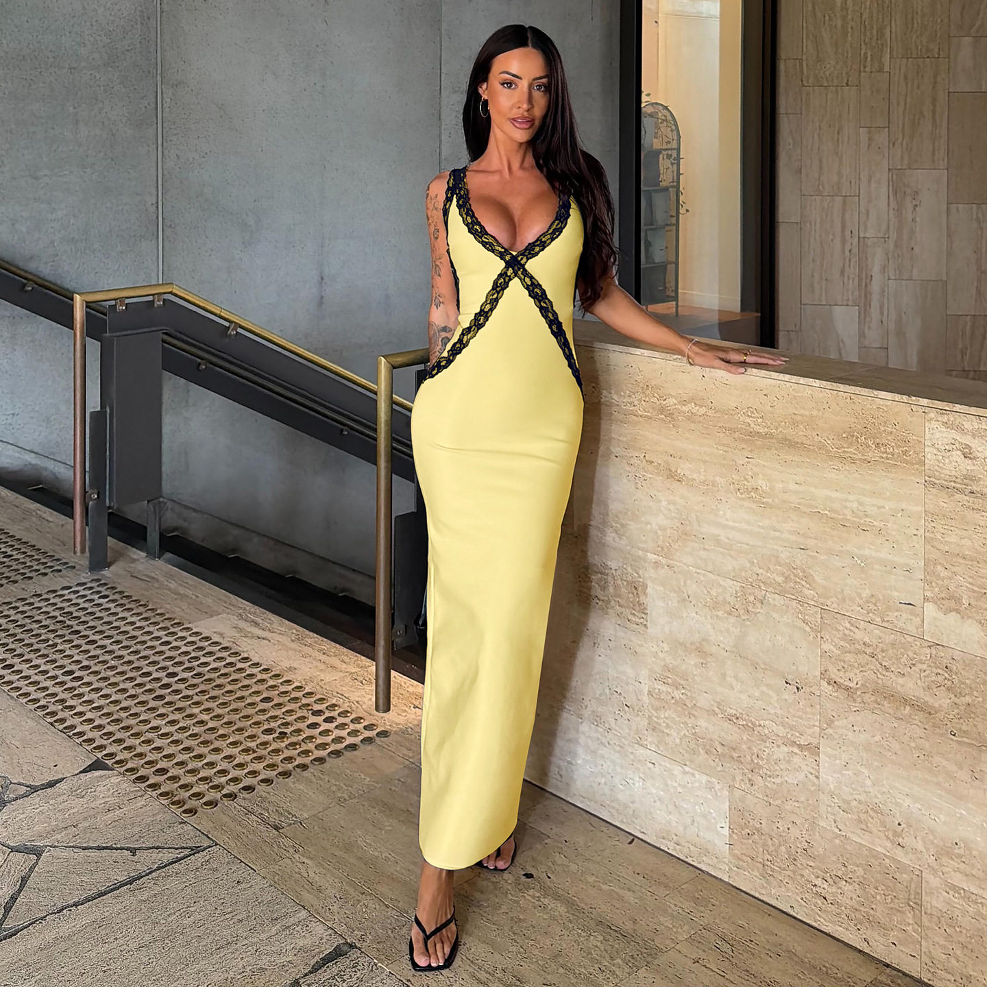 Elegant Womens Summer Dress Lace Trim V Neck Bodycon Fit Perfect for Parties and Special Occasions Wholesale