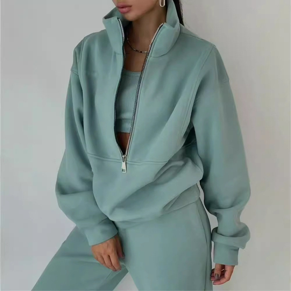 2022亚马逊ebay新款欧美秋女装新款时尚抓绒运动休闲套装T5588