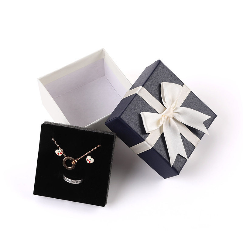 Manufacturer's Ready-Made Six-Color Bow Jewelry Box Heaven and Earth Cover Jewelry Packaging Box Necklace Earrings Jewelry Gift Box Wholesale