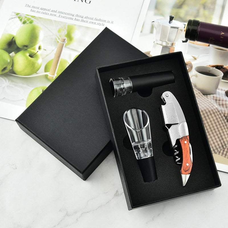 Stainless Steel Large Reticulated Red Wine Bottle Opener Red Wine Pour Vacuum Stopper Bottle Opener Three Piece Set Wholesale