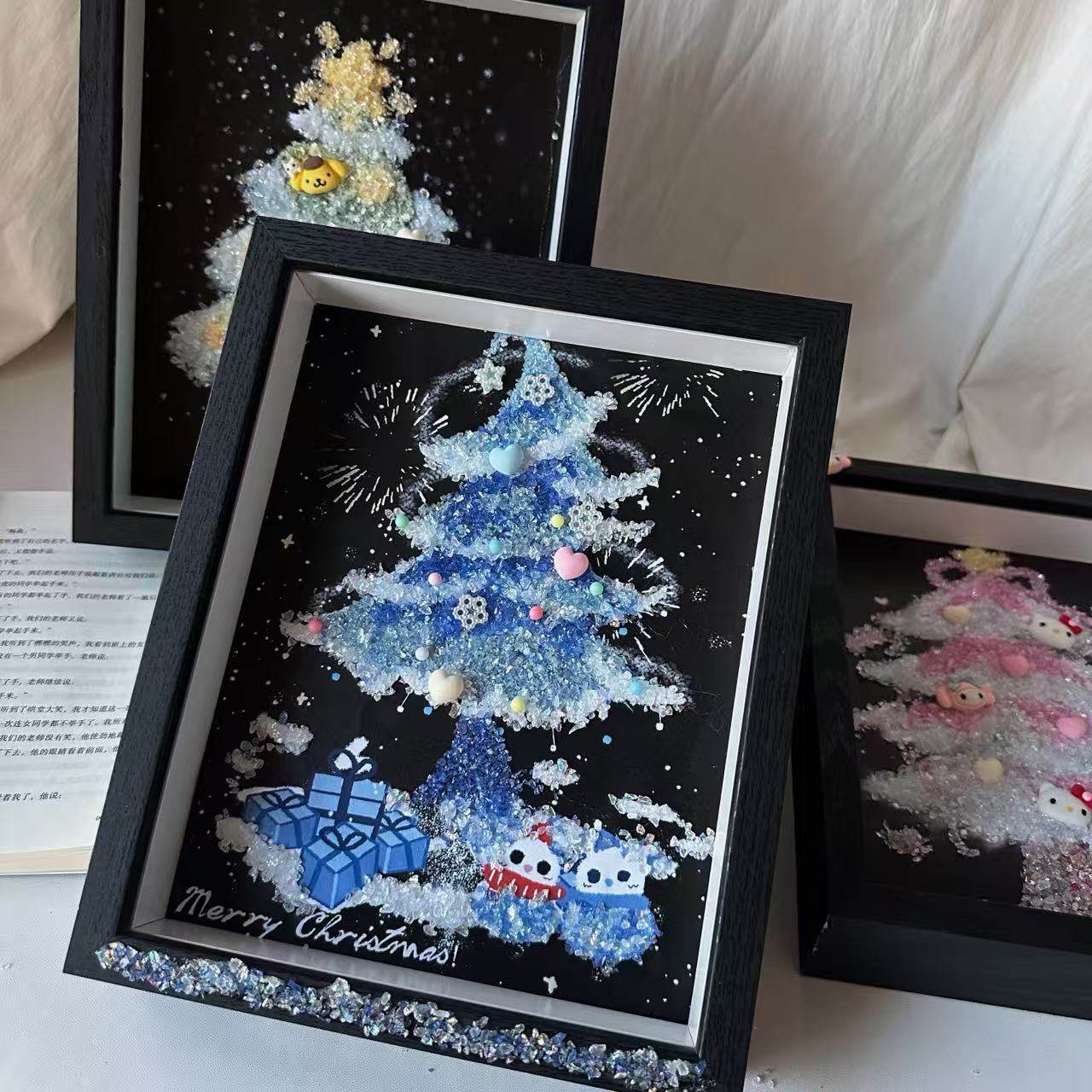Christmas New Christmas Tree Gravel Crystal Photo Frame DIY Material Package Creative Decorative Painting Ornaments Christmas Gift
