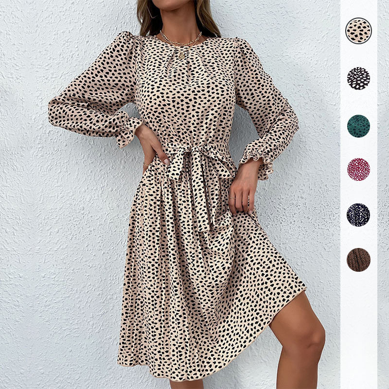 Leopard Print Long Sleeve Dress Casual Chic Round Neck Autumn Fashion Wholesale Available bulk order