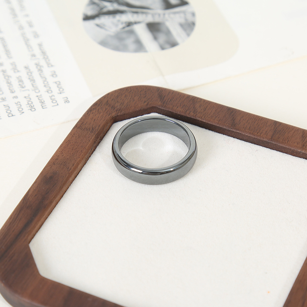 黑胆石戒指抛光对戒4T弧面戒指情侣简约饰品批发素圈指环配饰