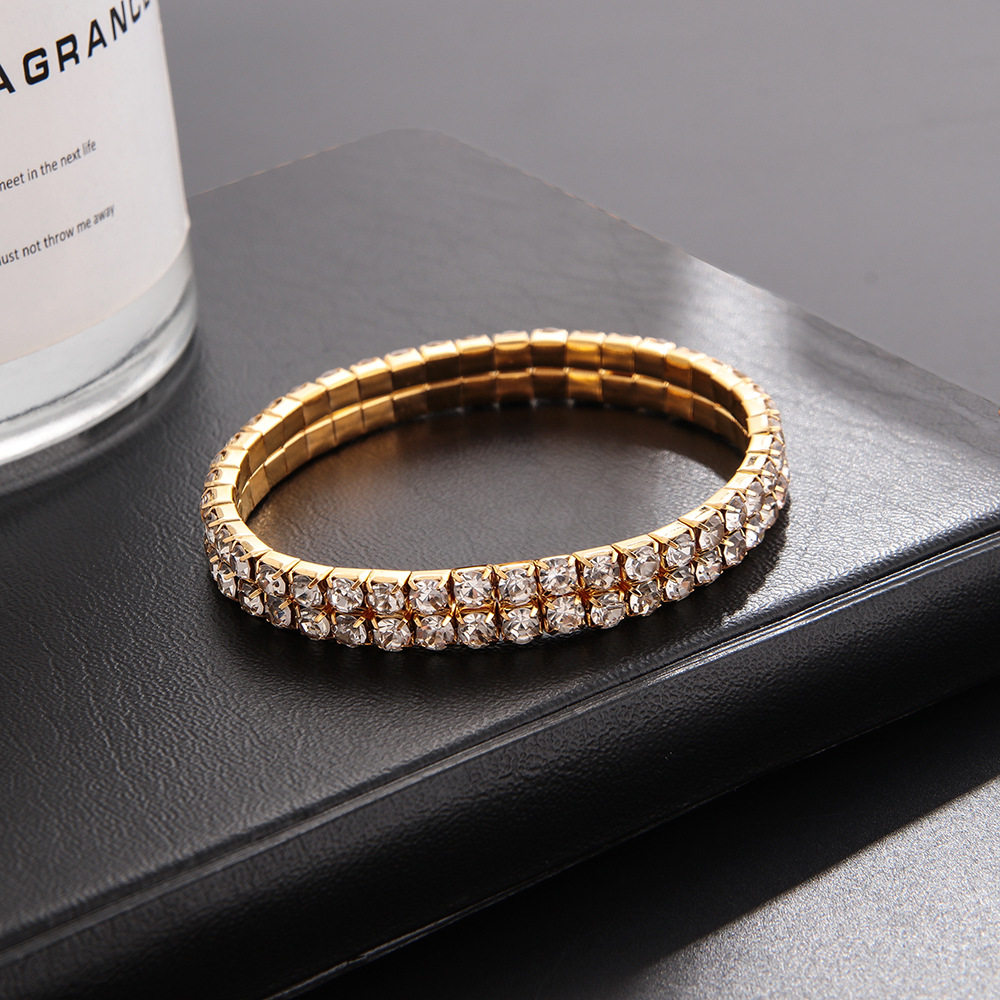 韩版经典个性时尚潮女弹性皮筋松紧满钻手链手镯饰品批发B053