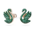 Swan green swan rose gold stud earrings