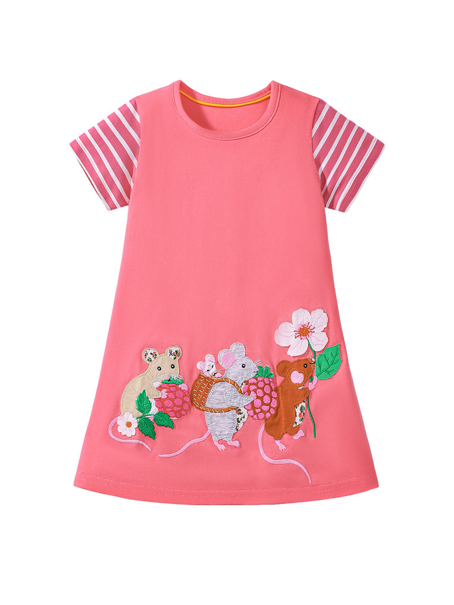 Girls' Cartoon Short-Sleeve Dress, Summer Cotton Kids' Dress