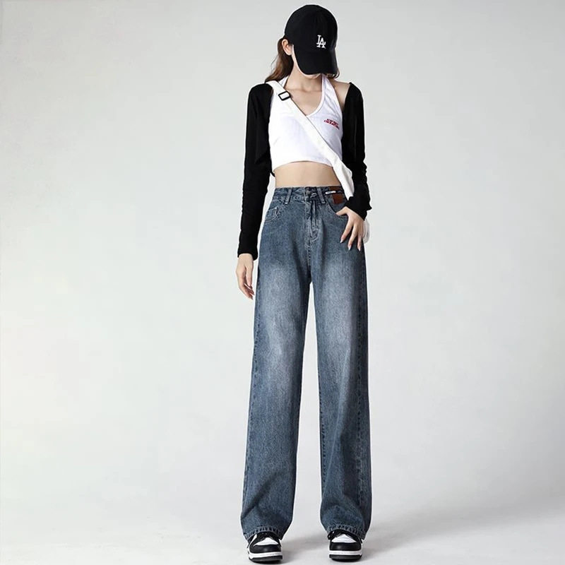 Womens Distressed Wide Leg Jeans Loose Fit High Waisted Versatile Style Spring Fashion Wholesale Available