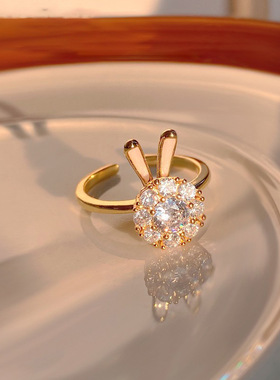 微镶兔子项链耳钉戒指女长款春季装饰配饰2025年新款耳钉戒指