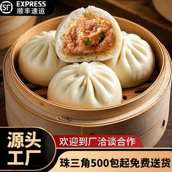 Sf Express Free Shipping Pure Handmade Fresh Meat Buns, Local Pork Nutritious Breakfast Bread, Quick-Frozen Semi-Finished Products, Ready to Eat after Heating
