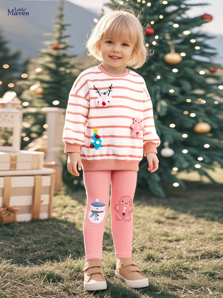 Usine vente en gros vêtements enfants, nouvel ensemble fille Noël automne, tenue enfant mignonne rayée