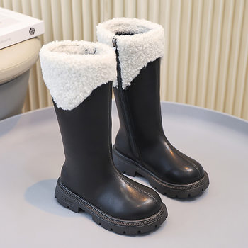 Girls' Shoes Kidsren's Long Boots 2025 New Autumn and Winter Style Winter Long High Leather Boots Fleece-Lined Style Princess