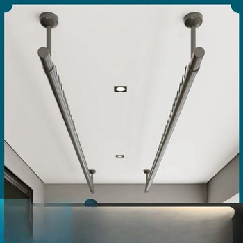 Stainless Steel Clothes Drying Rod, Windproof Balcony Top-Mounted Hanging Clothes Rack, Hanging Fixed Telescopic Punch-Free One-Piece Household