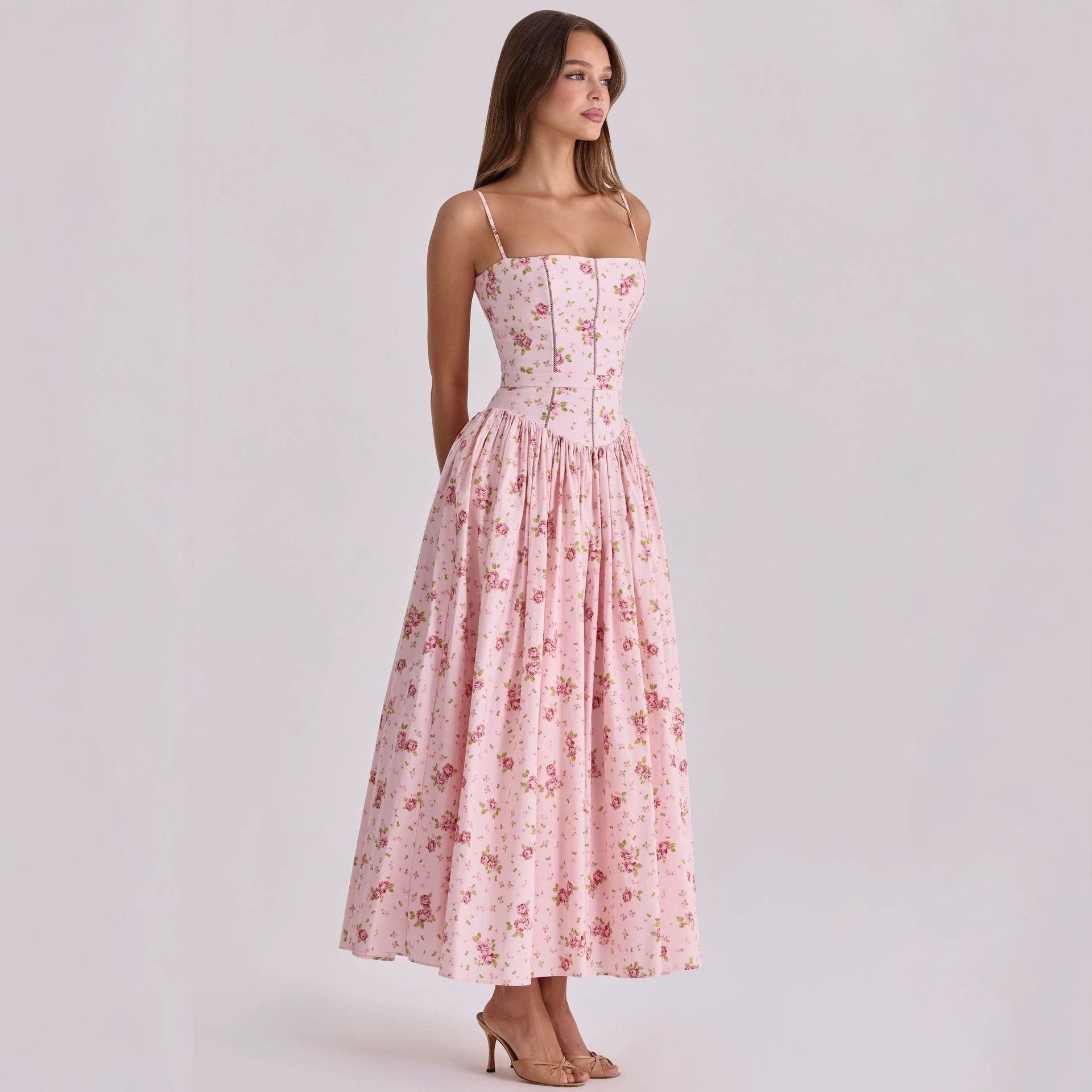 Floral Print Maxi Dress Elegant Slim Fit Soft Fabric Sleeveless Perfect for Summer Events Wholesale Available