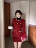 Red Christmas and New Year Suit for Women, New Winter Style, Rich Daughter, Small Fragrance Style Waist Jacket and Skirt Two-Piece Set