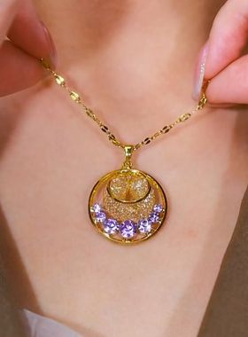 合金项链新款紫罗兰平安扣项链女法式气质高级轻奢紫色吊坠锁骨链