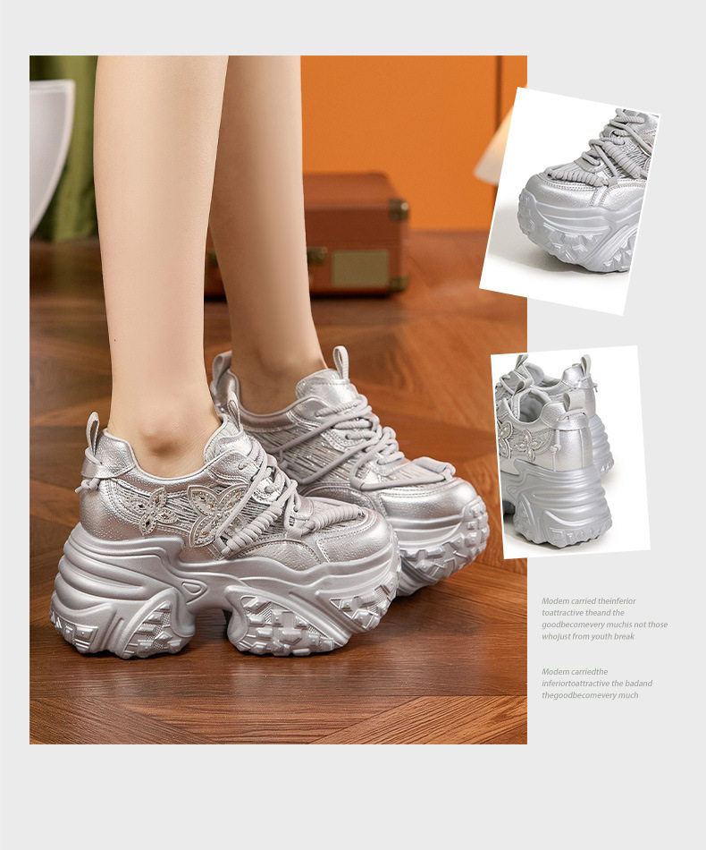 Sandal cao gót nữ hở mũi đế xuồng gót siêu cao 8 cm, phong cách thể thao lưới thoáng khí — Trắng, Bạc chi tiết 3