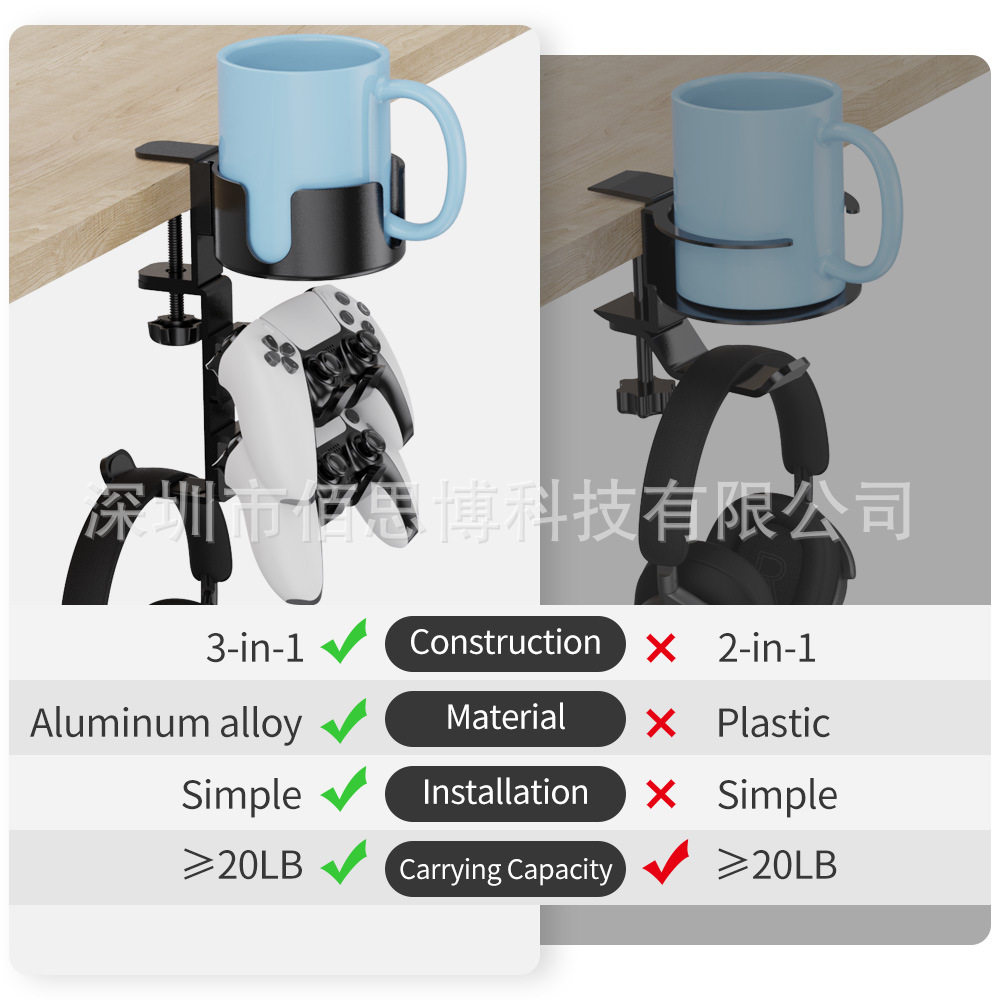 Cross-Border Three-In-One Water Cup Holder 360-Degree Headphone Hanger Water Cup Holder Ps5 Game Controller Display Stand Without Drilling