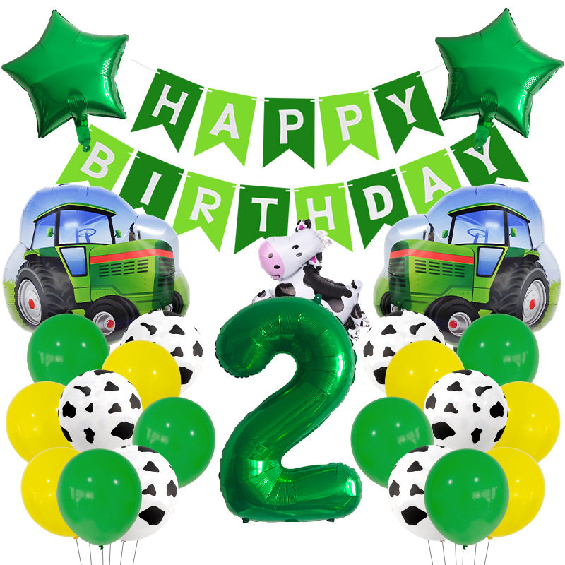 Amazon Cross Border Farm Theme Birthday Set Animal Cow Agricultural Vehicle Aluminum Film Balloon Party Decoration Arrangement