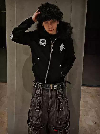 European and American Dark Style Men's and Women's Fashion No. 001 Flag Matchinging Western Cowboy Print Stereo Pattern Fur Collar Sweatshirt