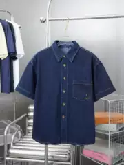 Cross-Border. Authentic Version. Lv. g Brand 26Ss Spring/Summer New Heavy-Duty Workwear Denim Short-Sleeve Shorts Series Set