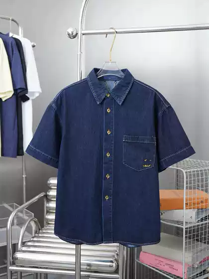 Cross-Border. Authentic Version. Lv. g Brand 26Ss Spring/Summer New Heavy-Duty Workwear Denim Short-Sleeve Shorts Series Set