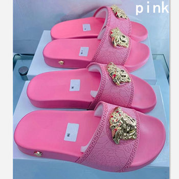 Nigeria Cambodia Vietnam Flat Sandals 2025 Summer Outdoor Wear Metal Beauty Head Pink Embossed Slippers