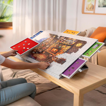 Cross-Border Puzzle Table Board Foldableing with Bracket Lid Colorfulful 6 Drawers Portable Kidsren's Puzzle Mat Classification Felt