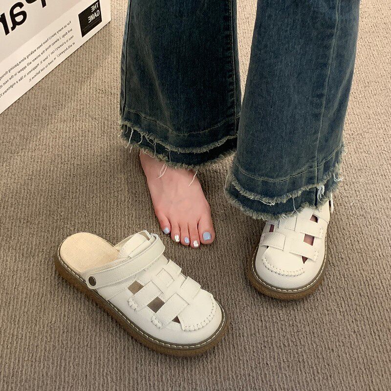 Baotou Sandals for Women, Clogs, 2024 Summer New Style, Outdoor Thick-Soled Half-Slippers, Beach Women's Roman Sandals, Trendy