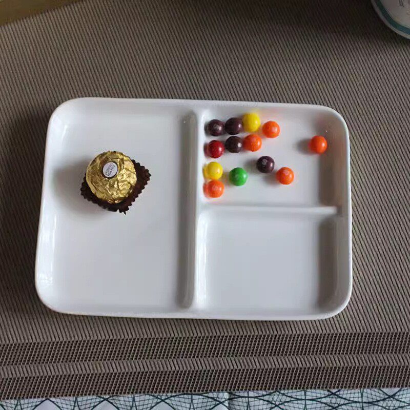 Ceramic three-plate long square plate snack plate BB plate drawing plate simple plate sushi plate multi-size