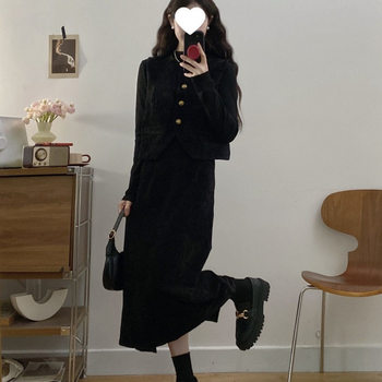 Plus Size Autumn and Winter New Fashion Versatile Elegant Slimming Look Bottoming Shirt + Velvet Vest Skirt Three-Piece Suit for Women