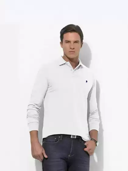Spring and Autumn Men's Pure Cotton Polo Shirt with Horse Logo Embroidery, Foreign Trade Paul Casual Pure Cotton Polo, Large Size Loose Long Sleeve
