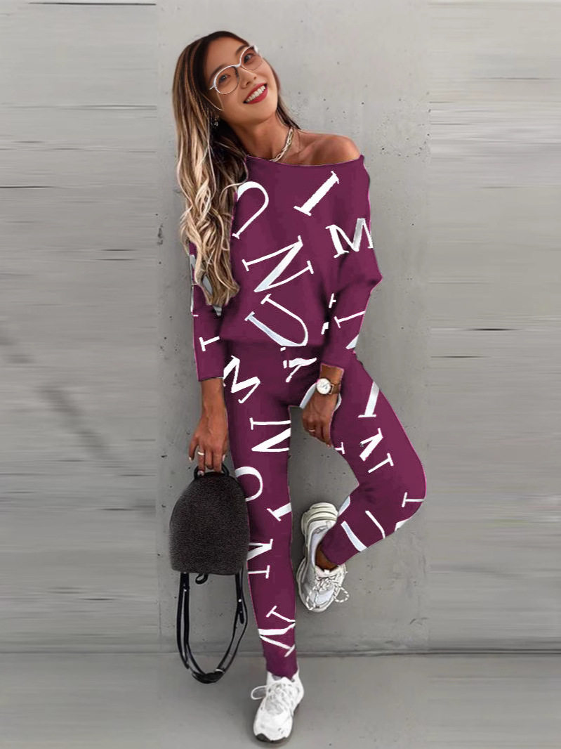 2025 Autumn New Amazon Hot European and American Clothing Letter Printed Long Sleeve Trousers Casual Suit