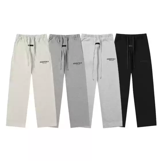 Trendy Brand Fog Essential New Lettered Long Pants for Men, Autumn and Winter Fleece-Lined Casual Loose Straight-Leg Pants