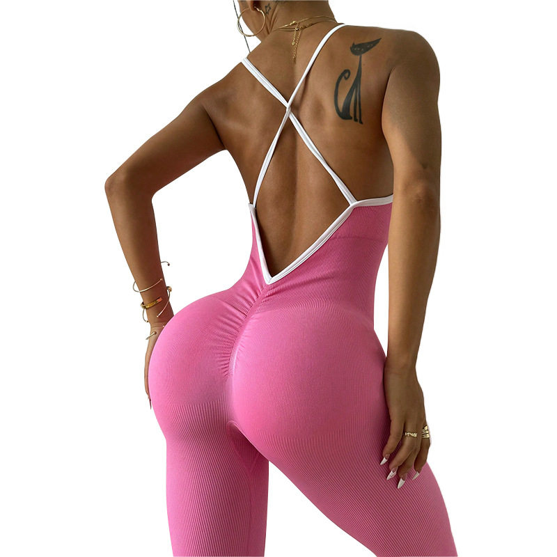 Xiyin Explosive Color Contrast Sling Suit Yoga Suit Thread Quick-drying Sports Pants Tight Fitness Bodysuit