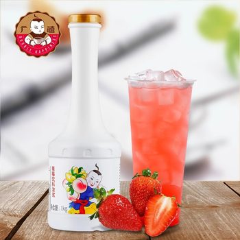 Whole Box of 12 Bottles Guangxi Concentrated Strawberry Juice 1kg Fruit Juice Flavored Beverage Concentrate for Commercial Bubble Tea